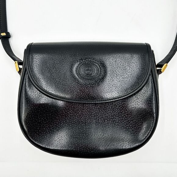 Gucci GG Black Leather Crossbody Shoulder Bag Purse Monogram - Picture 2 of 14